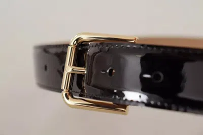Pre-owned Dolce & Gabbana Black Patent Leather Gold Logo Engraved Buckle Women's Belt ()