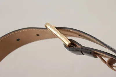 Pre-owned Dolce & Gabbana Black Patent Leather Gold Logo Engraved Buckle Women's Belt ()