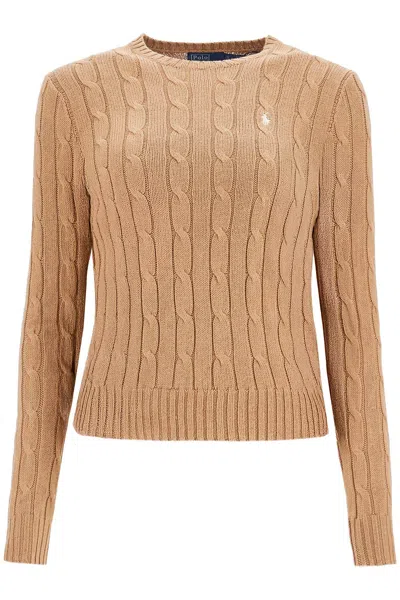 Polo Ralph Lauren Cable-knit Crewneck Cotton Sweater In Beige