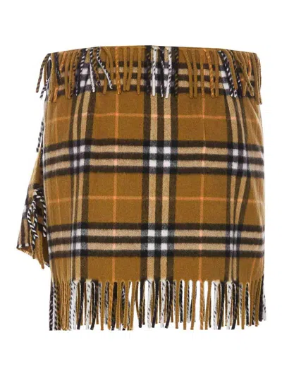 Burberry Women Wool And Cashmere Check Scarf Style Skirt In Multicolour