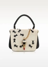 GIANCARLO PETRIGLIA QUEEN LEATHER BAG W/ANT EMBROIDERY AND LIPSTICK FASTENING DETAIL
