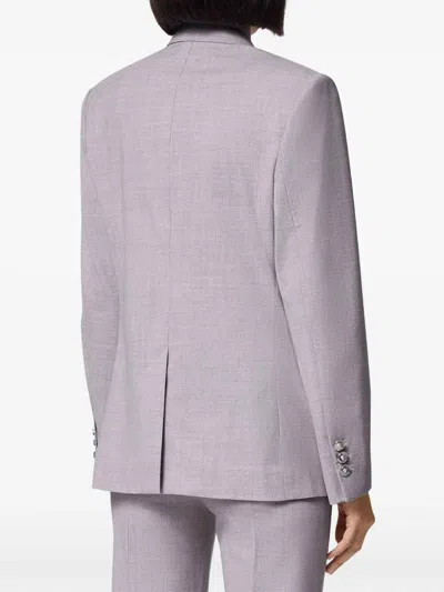 Versace Double-breasted Chambray Blazer In Gray