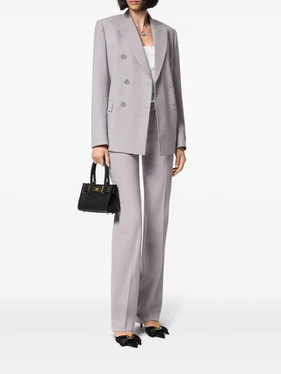 Versace Double-breasted Chambray Blazer In Gray