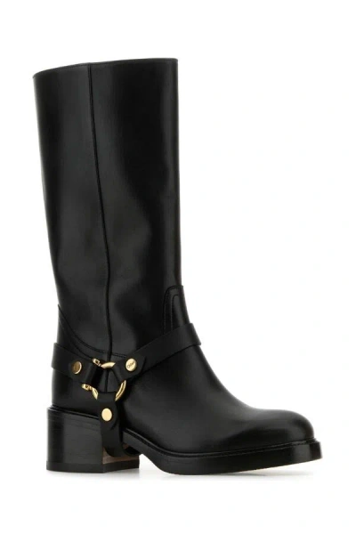 Chloé Black Leather Dakota Boots In Black