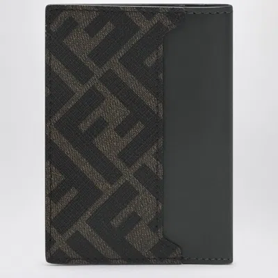 Fendi Leather Military Green Squared Ff Card Case Men In Black