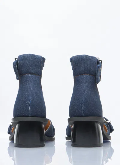 Ganni Navy Feminine Buckle Open Cut Heels In Blue