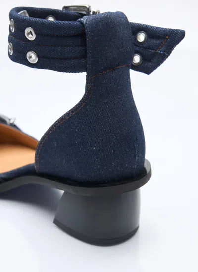 Ganni Navy Feminine Buckle Open Cut Heels In Blue