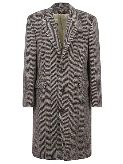 Golden Goose Herringbone Pattern Single-breasted Coat In Multicolor