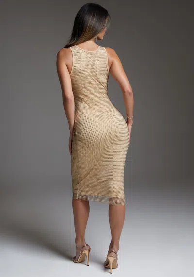 Bebe Diamante Crystal Mesh Tank Dress In Gold