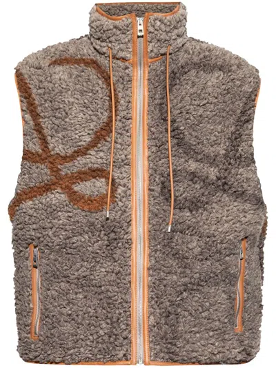 Loewe Mens Beige Khaki Green Brand-monogram Faux-shearling Woven Gilet In Multicolor