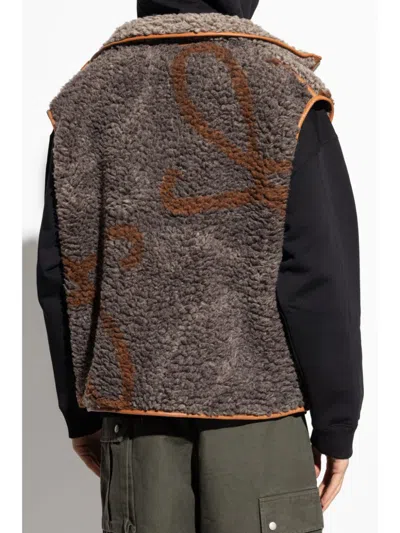 Loewe Mens Beige Khaki Green Brand-monogram Faux-shearling Woven Gilet In Multicolor