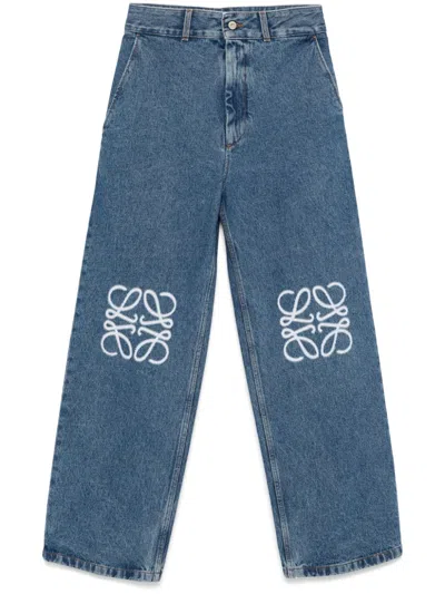 Loewe Cropped Jeans With Anagram Knee Detail In Multicolor