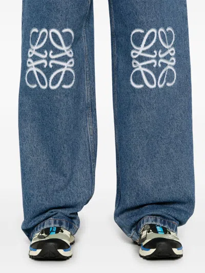 Loewe Cropped Jeans With Anagram Knee Detail In Multicolor