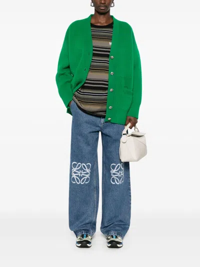 Loewe Cropped Jeans With Anagram Knee Detail In Multicolor