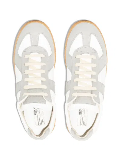 Maison Margiela Women Replica Low-top Leather Sneakers With Suede Inserts In White