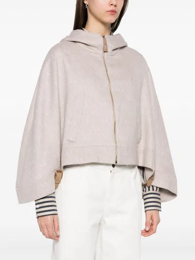 Max Mara Wool Hooded Cape In Multicolor