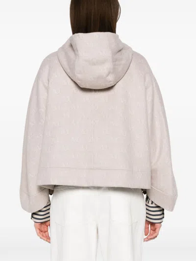 Max Mara Wool Hooded Cape In Multicolor
