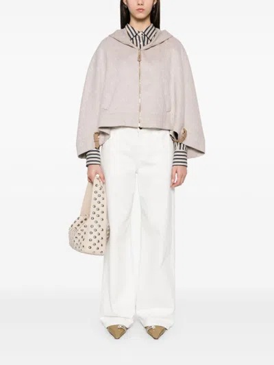 Max Mara Wool Hooded Cape In Multicolor