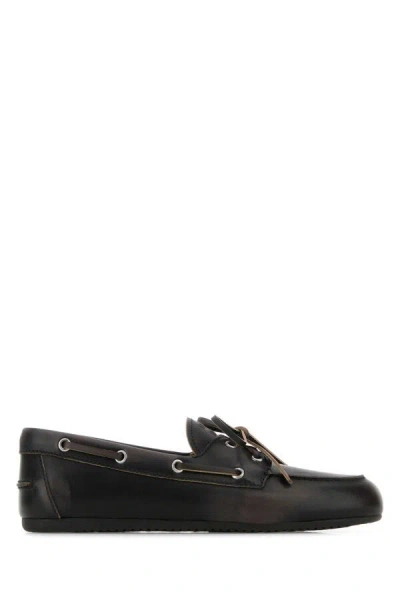 Miu Miu Unlined Boat Loafers In Decolored Leather In Black