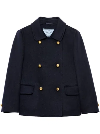 Prada Double-breasted Black Jacket With Gold Buttons And Tailored Fit In Multicolor
