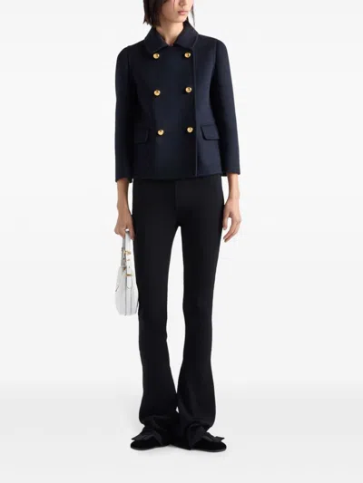 Prada Double-breasted Black Jacket With Gold Buttons And Tailored Fit In Multicolor