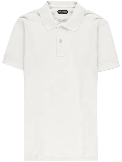 Tom Ford White Polo Shirt With Classic Collar In Cotton Blend Man In Multicolor