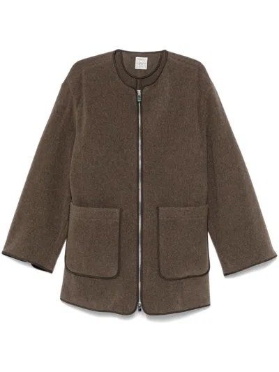 Totême Women's Oak Melange Wool Felt Jacket With Zip Loose Fit In Multicolor