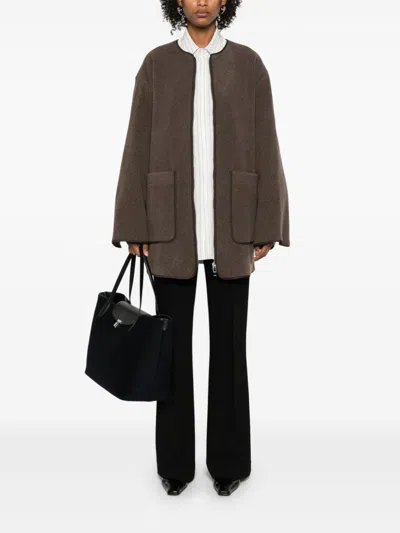 Totême Women's Oak Melange Wool Felt Jacket With Zip Loose Fit In Multicolor
