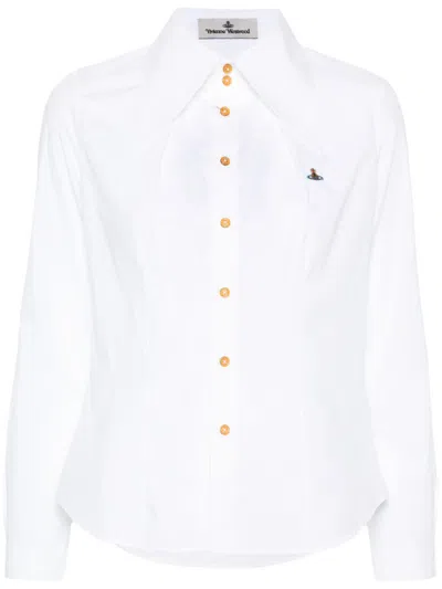 Vivienne Westwood Orb Logo Embroidered Drunken Shirt In White