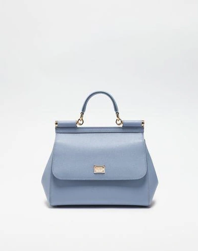 Shop Dolce & Gabbana Dauphine Leather Medium Sicily Handbag In Sky Blue