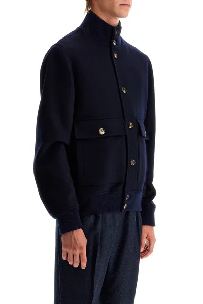 Brunello Cucinelli Wool Bomber Jacket In Blue