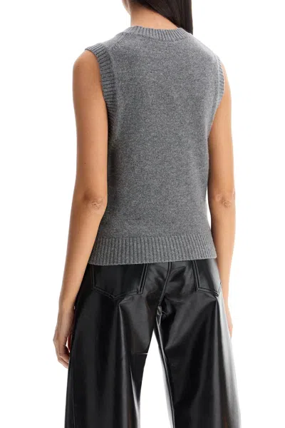 Ganni Knitted Vest With Logo In Grey