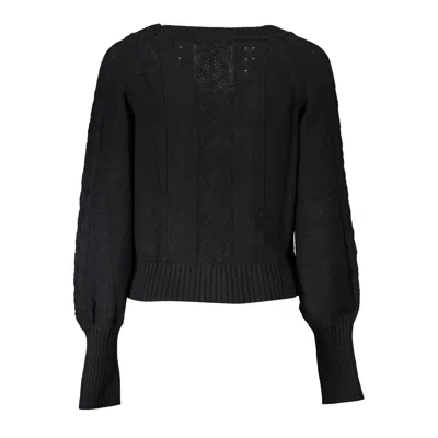 Guess Jeans Elegant Long Sleeve Black Cardigan With Contrast Details In Black