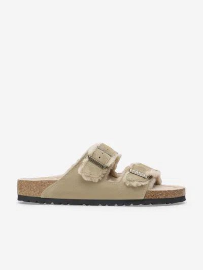 Birkenstock Narrow Fit Arizona Shearling Slides In Beige