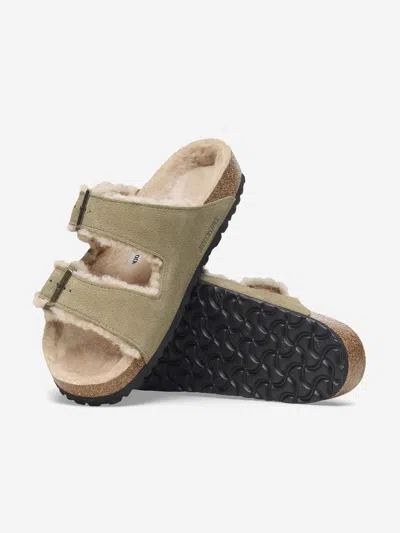 Birkenstock Narrow Fit Arizona Shearling Slides In Beige
