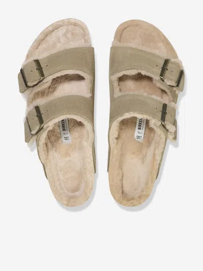 Birkenstock Narrow Fit Arizona Shearling Slides In Beige
