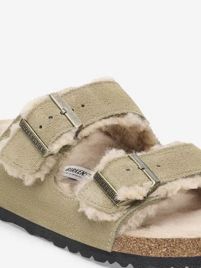 Birkenstock Narrow Fit Arizona Shearling Slides In Beige