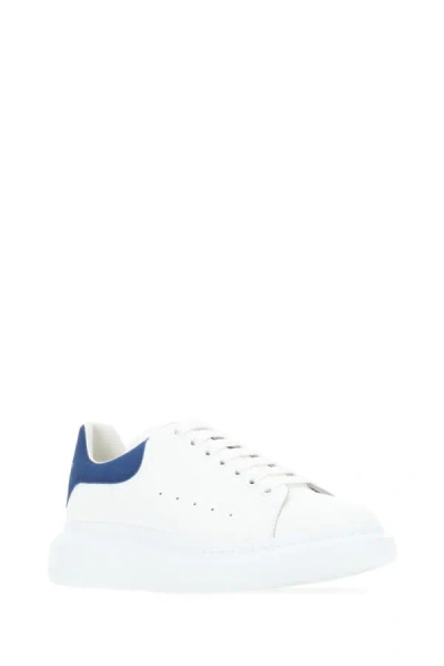 Alexander Mcqueen Men White Leather Sneakers With Blue Suede Heel In White