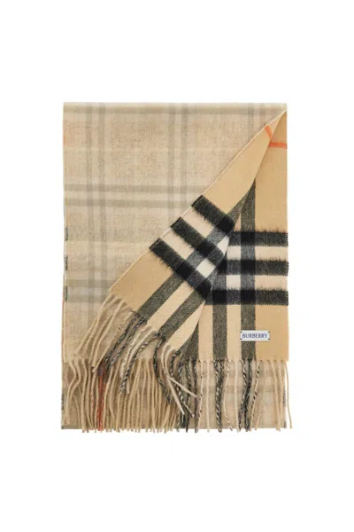 Burberry Check Reversible Cashmere Scarf Women In Cream
