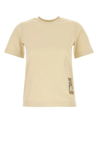 Burberry Beige T-shirt With Logo Application On The Front In Cotton Woman In Brown