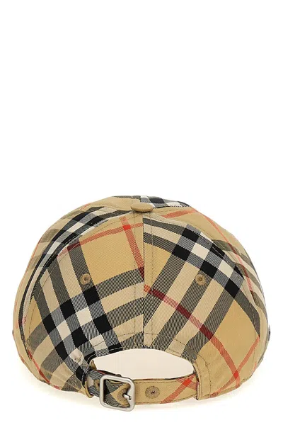 Burberry Check Pattern Logo Cap With Curved Brim In Cream