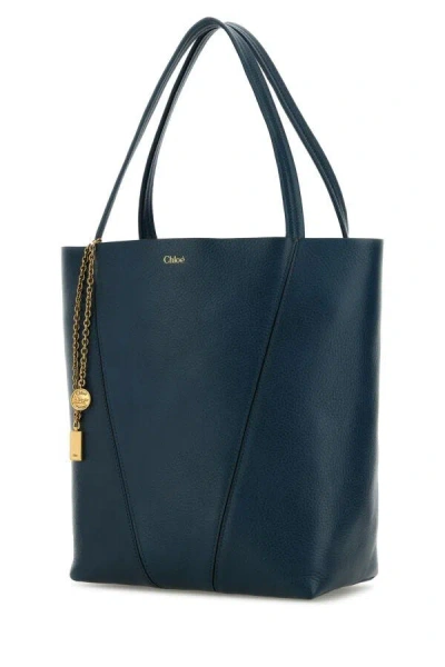 Chloé Chloe Women Petrol Blue Leather Spin Shopping Bag In Blue