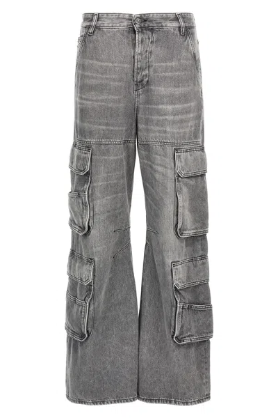 Diesel D-sire-cargo-d Grey Cargo Jeans With Low-rise Waist In Gray