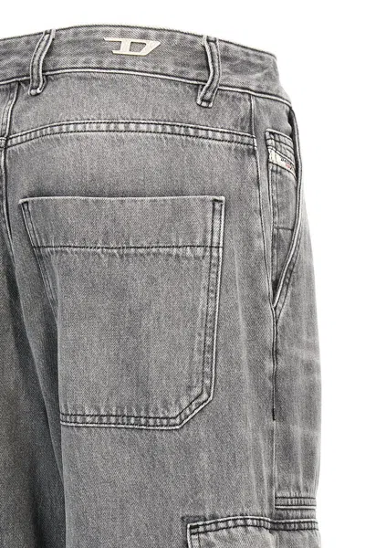 Diesel D-sire-cargo-d Grey Cargo Jeans With Low-rise Waist In Gray