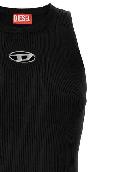Diesel M-caddix Black Dress With Oval D Logo Plaque On The Front In Viscose Blend Woman In Black