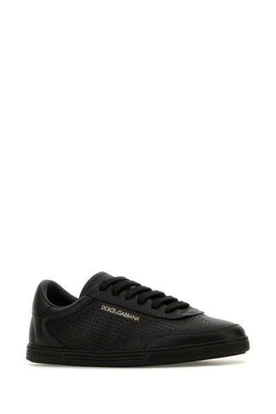 Dolce & Gabbana Black Low Top Perforated Sneakers With Logo Detail In Leather Man In Black