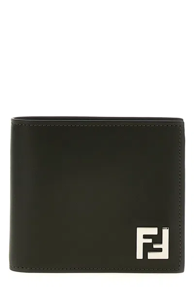 Fendi Men's Leather And Ff Canvas Compact Bi Fold Wallet In Green
