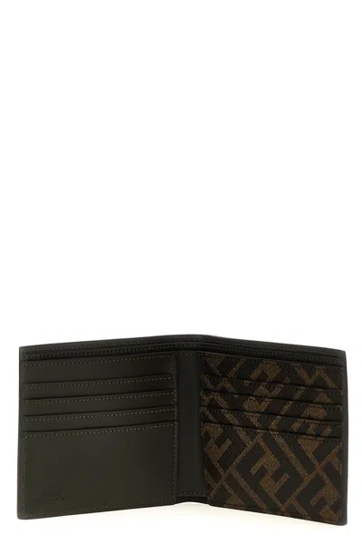 Fendi Men's Leather And Ff Canvas Compact Bi Fold Wallet In Green