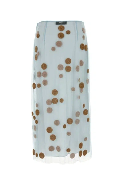 Fendi Sheer Tulle Midi Skirt With Metallic Embroidery In Blue