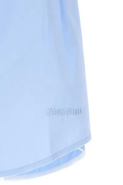 Miu Miu Women Mini Logo Skirt In Blue